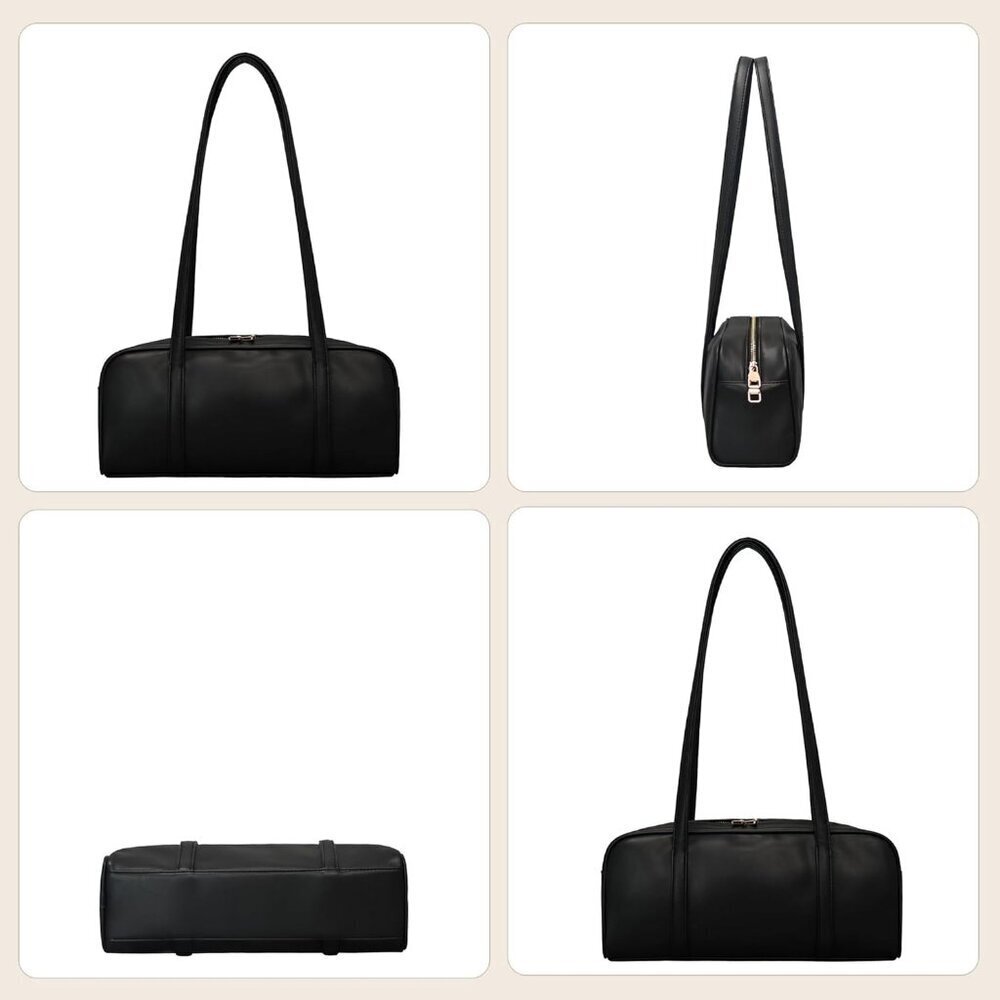 Women's Black Vegan Leather Ladies Clutch Retro Tote Handbags Bag - Picture 5 of 7
